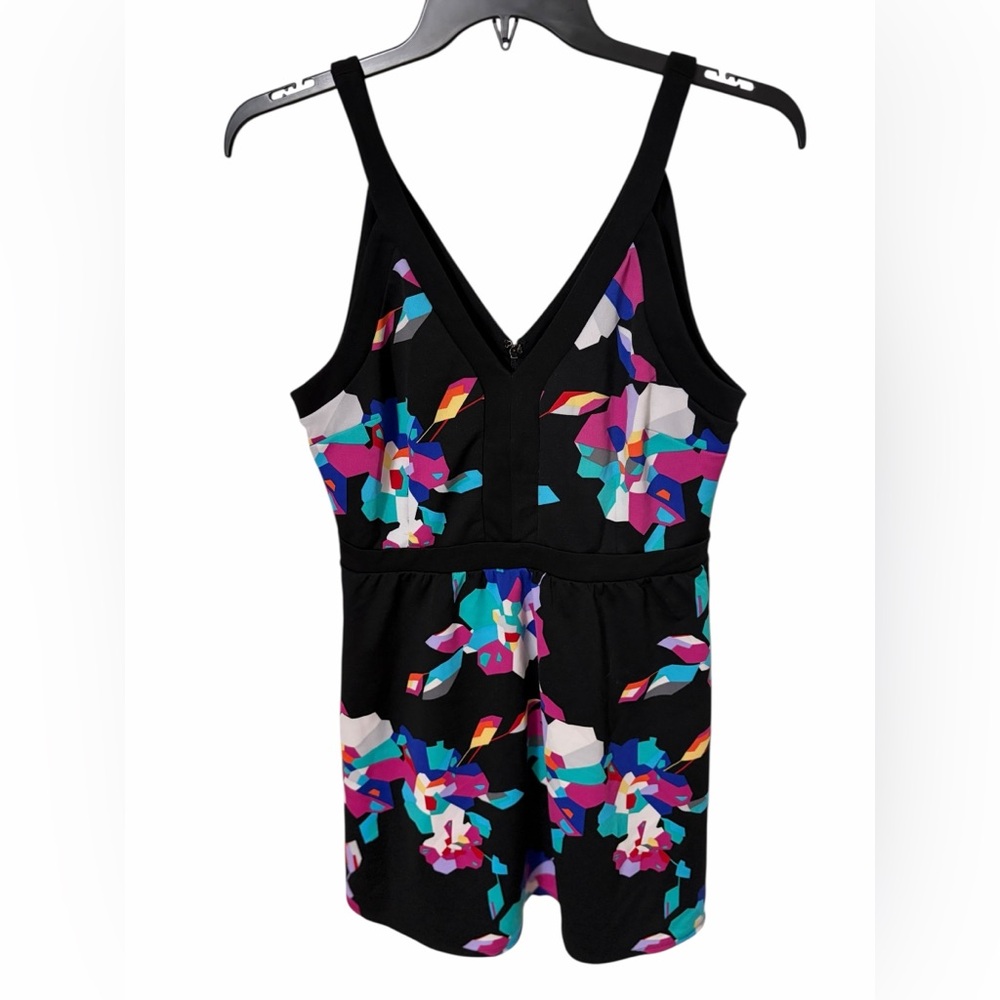 Nicole by Nicole Miller Black Abstract Floral V-Neck Fit & Flare Dress Size L